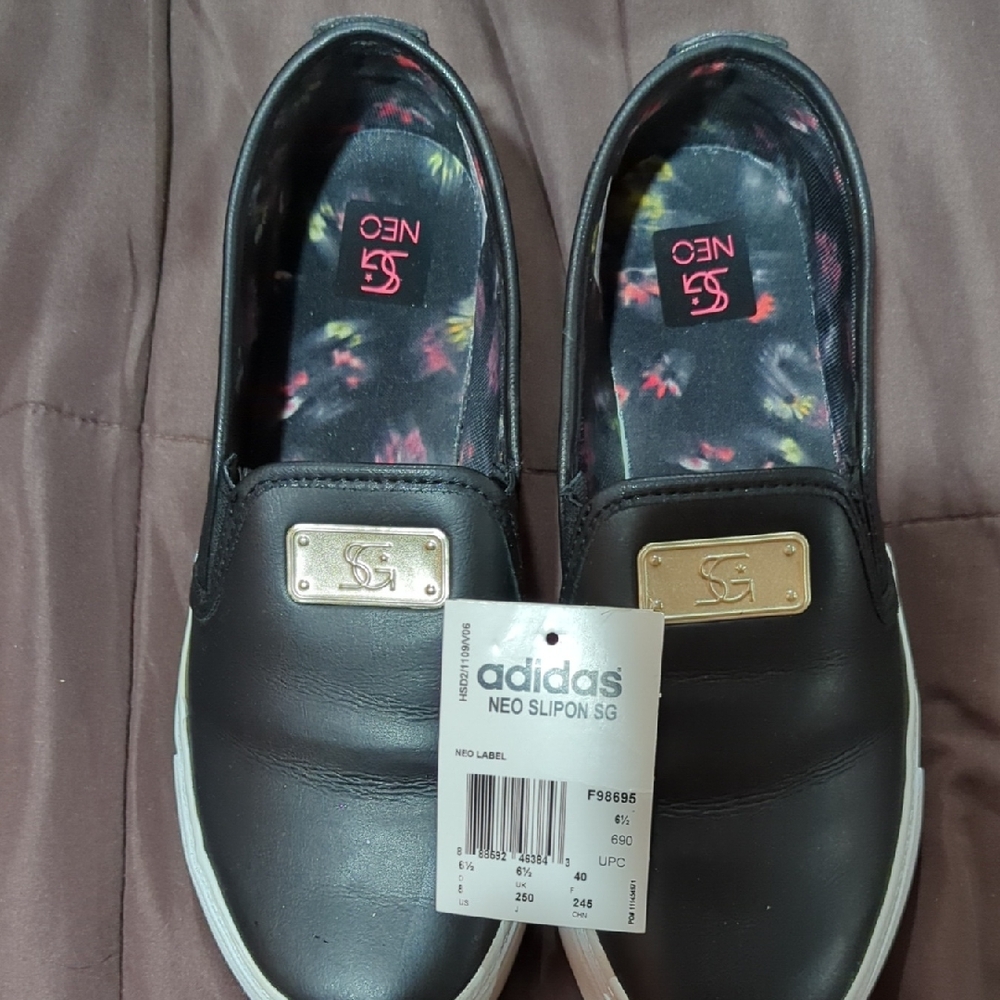 Adidas Black Slip-On Selena Gomez with Silver Accent Women's Size 8